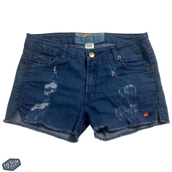 Aviator Nation Women/Teen Dark Blue Denim Cut Off Jean ShortsRARE!!